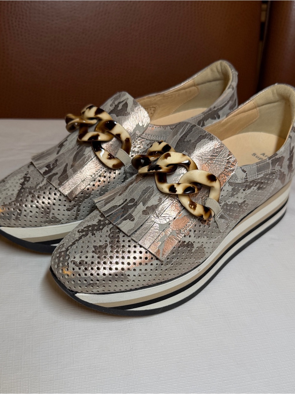 Softwaves Cadie Metallic Camo Platform Sneaker Loafer 38 US 7.5 8 NWOB